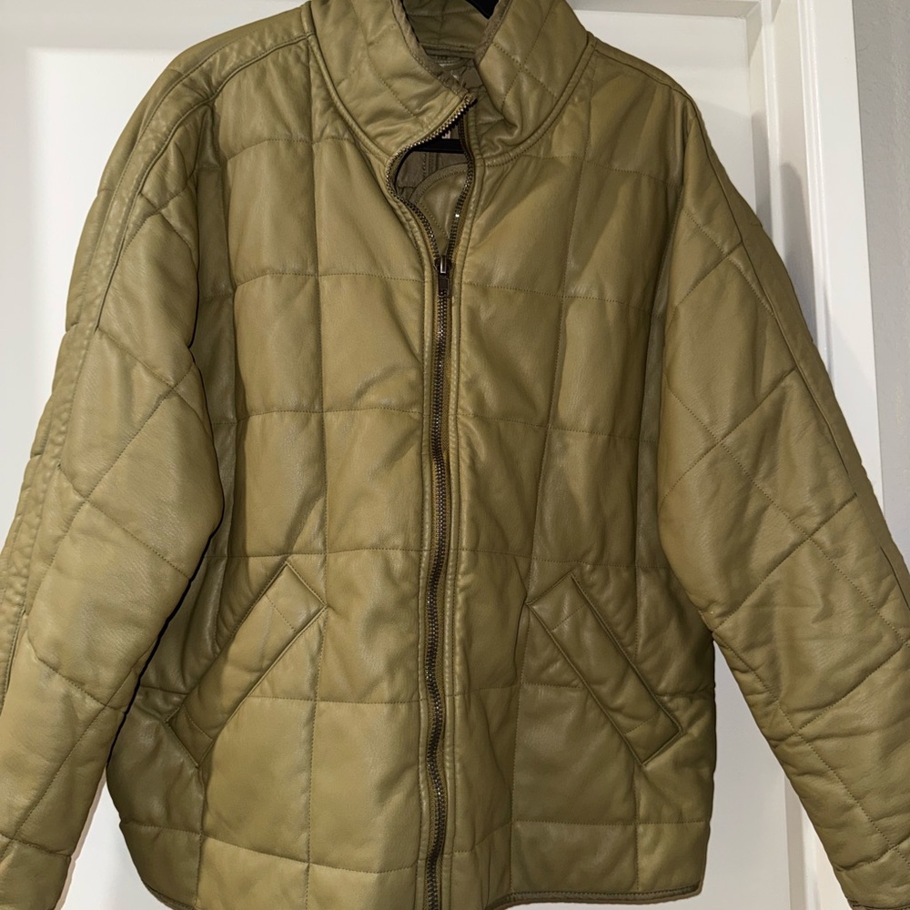 FREE PEOPLE, We The Free Vegan Leather Jacket in Olive/Khaki, Oversize